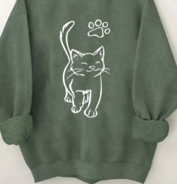 Army Green Crew Neck Casual Sweatshirt