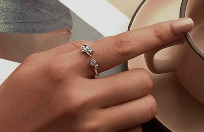 Cat & Heart Adjustable Ring 