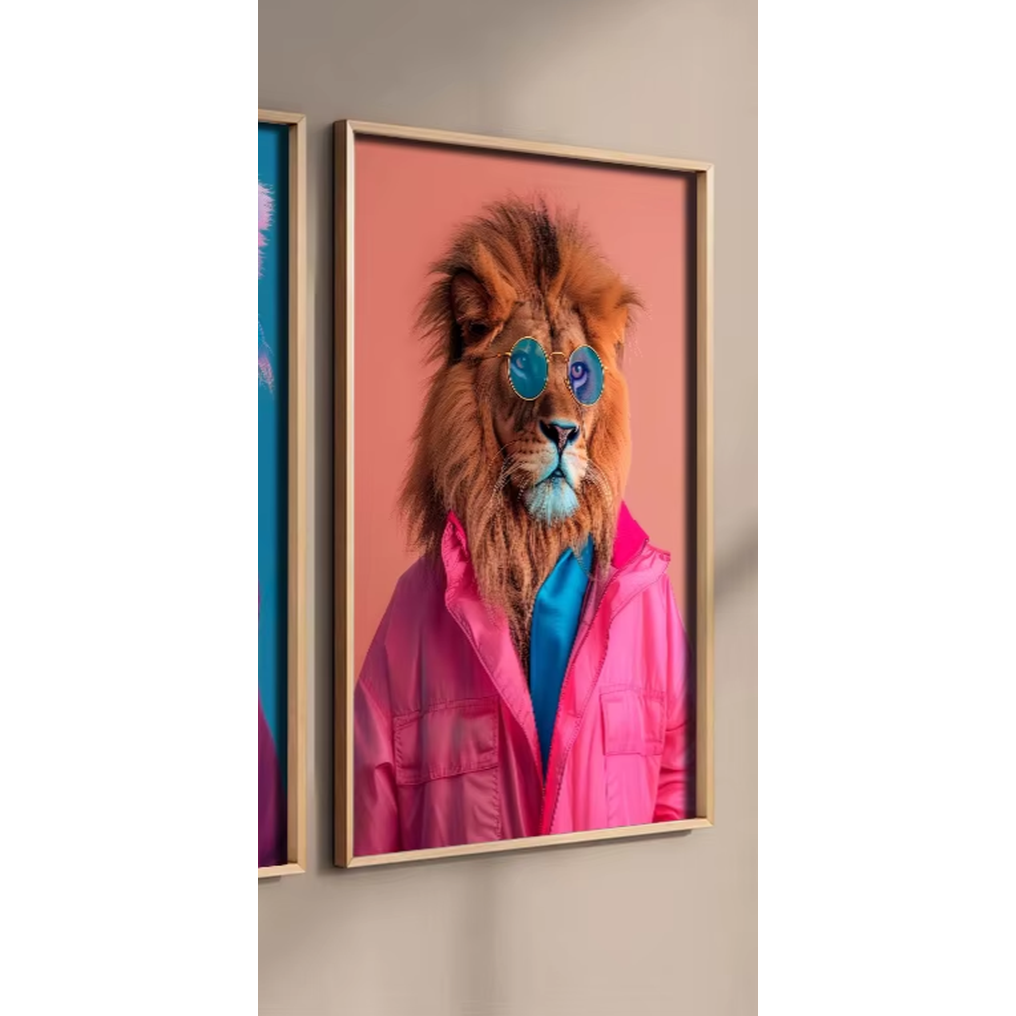 Pink Jacket Lion Canvas Wall Art Decor