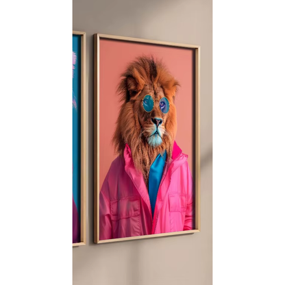 Pink Jacket Lion Canvas Wall Art Decor