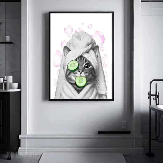 Self Care Bathroom Kitty Canvas Wall Art Home Decor