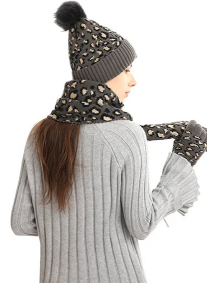 Snow Leopard Scarf, Hat and Gloves Matching Set 