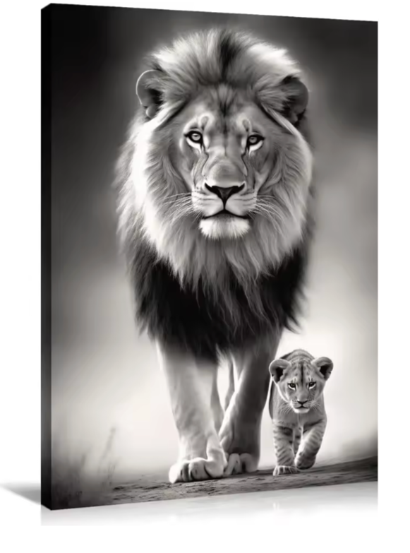 Enticing Lion & Cub Canvas Wall Art Decor