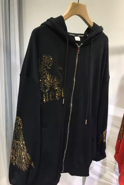 Oversized Sparkly Tiger Zip-Up Hoodie
