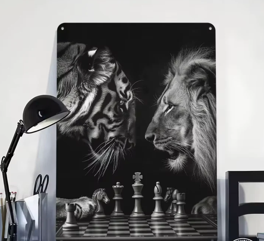 Tiger vs Lion Chess Metal Wall Art Decor
