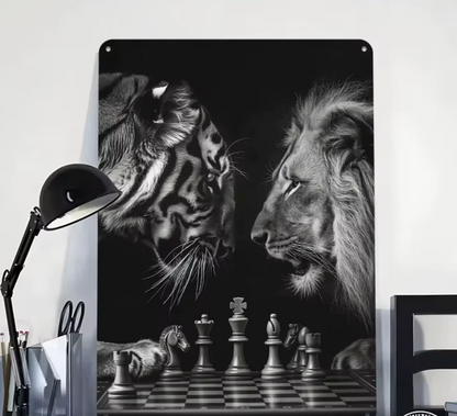 Tiger vs Lion Chess Metal Wall Art Decor