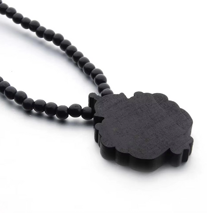 Trendy Wooden Lion Face Beaded Necklace