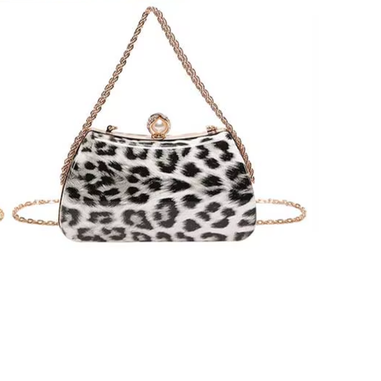 Snow Leopard Evening Bag with Chain