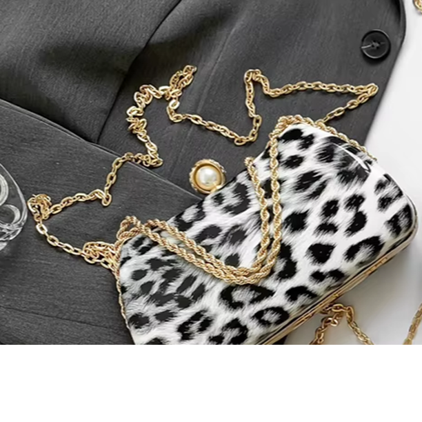 Snow Leopard Evening Bag with Chain