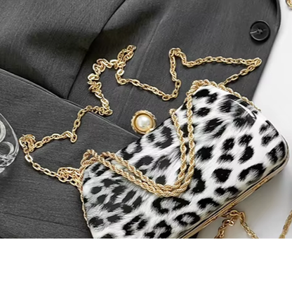 Snow Leopard Evening Bag with Chain