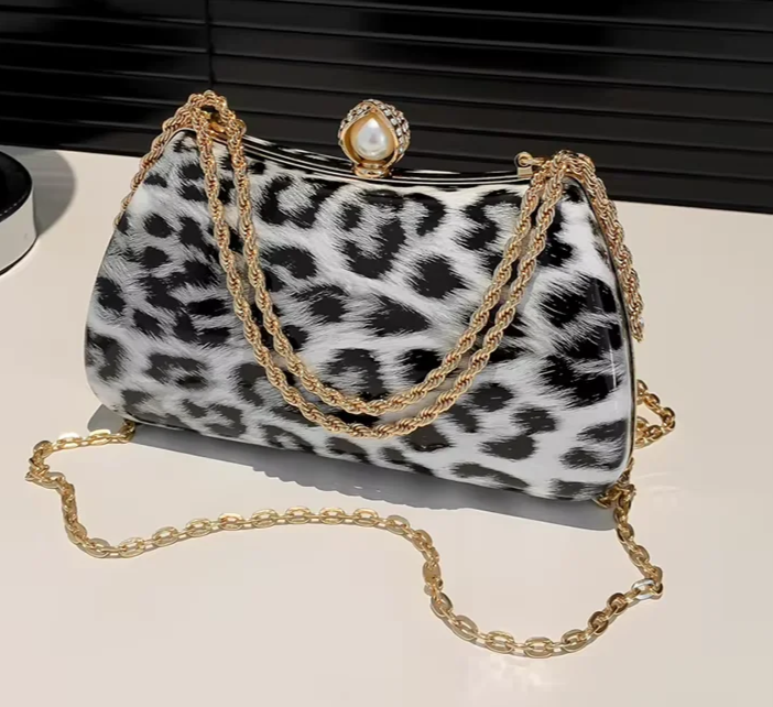 Snow Leopard Evening Bag with Chain
