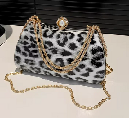 Snow Leopard Evening Bag with Chain
