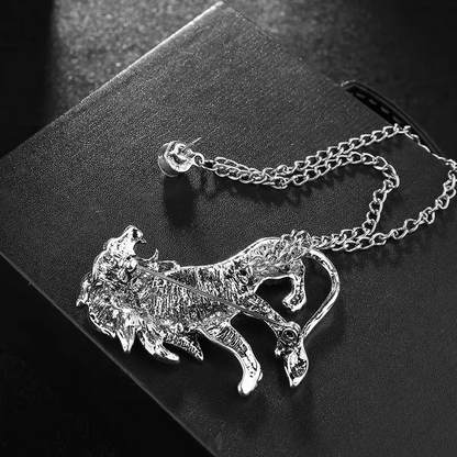 Crystal Lion Brooch with Tassel Chain Lapel Pin