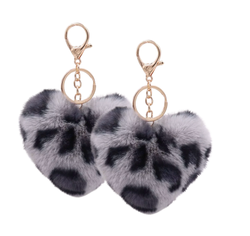 Snow Leopard Heart Plush Keychain Set (2-Pack)