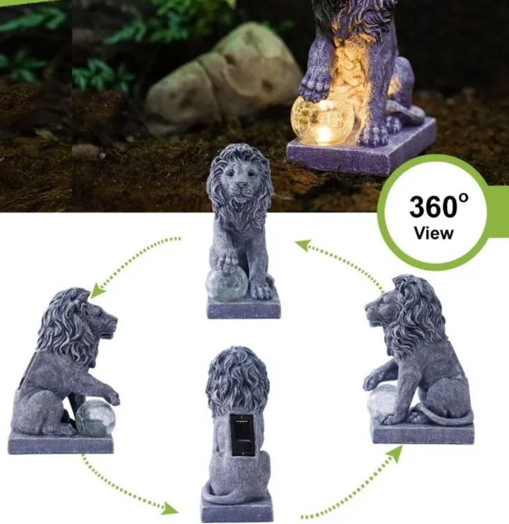 Solar Powered Lion Garden Statue Decor