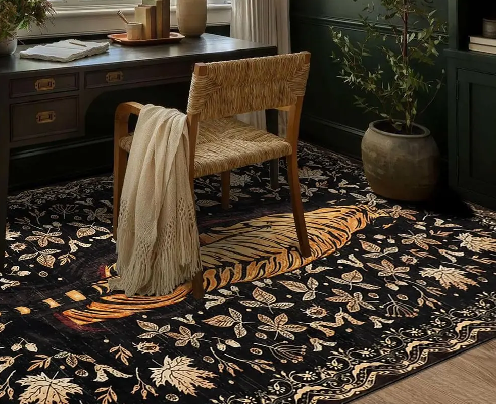Royal Tiger Area Rug, 5×7 ft, Non-Slip Backing