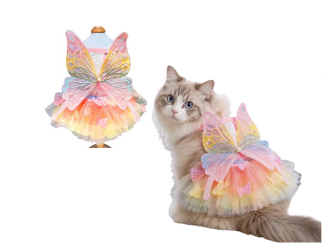 Pet Princess Clothes Kitten Thin Skirt Dog Cat Rainbow Butterfly Puffy Dress Dogs Skirt Summer Dresses Pets Supplies New