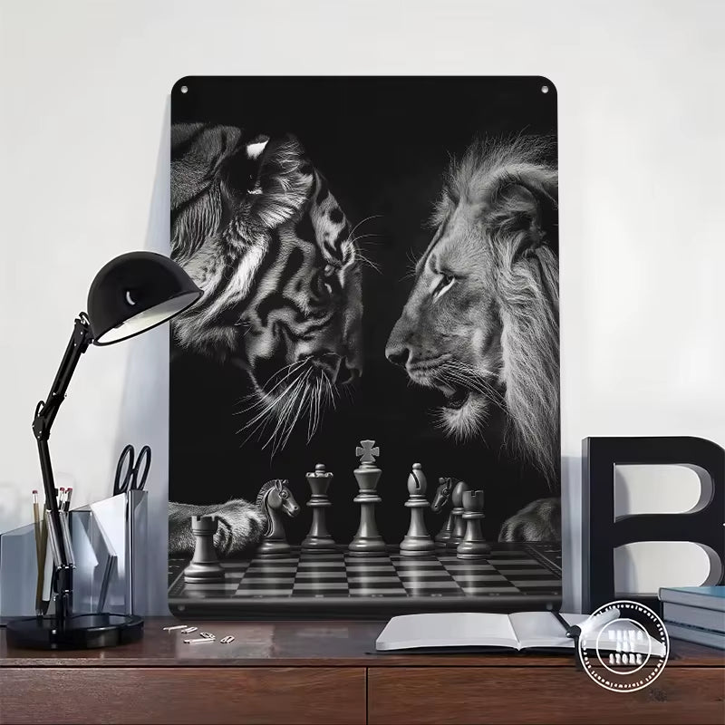 Tiger Vs Lion Chess Metal Wall Art Decor