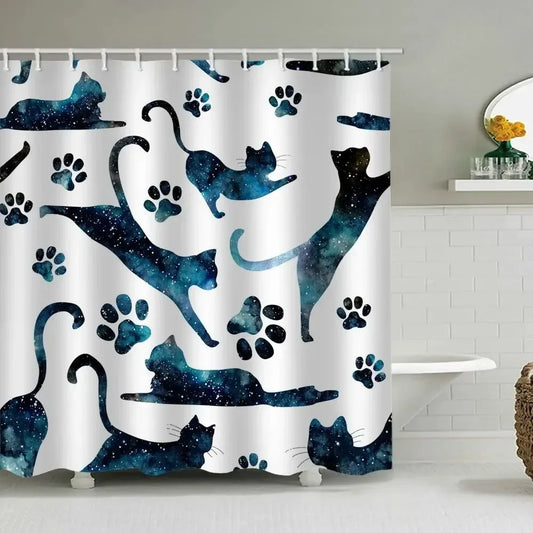 Blue Cats Bathroom Shower Curtain 