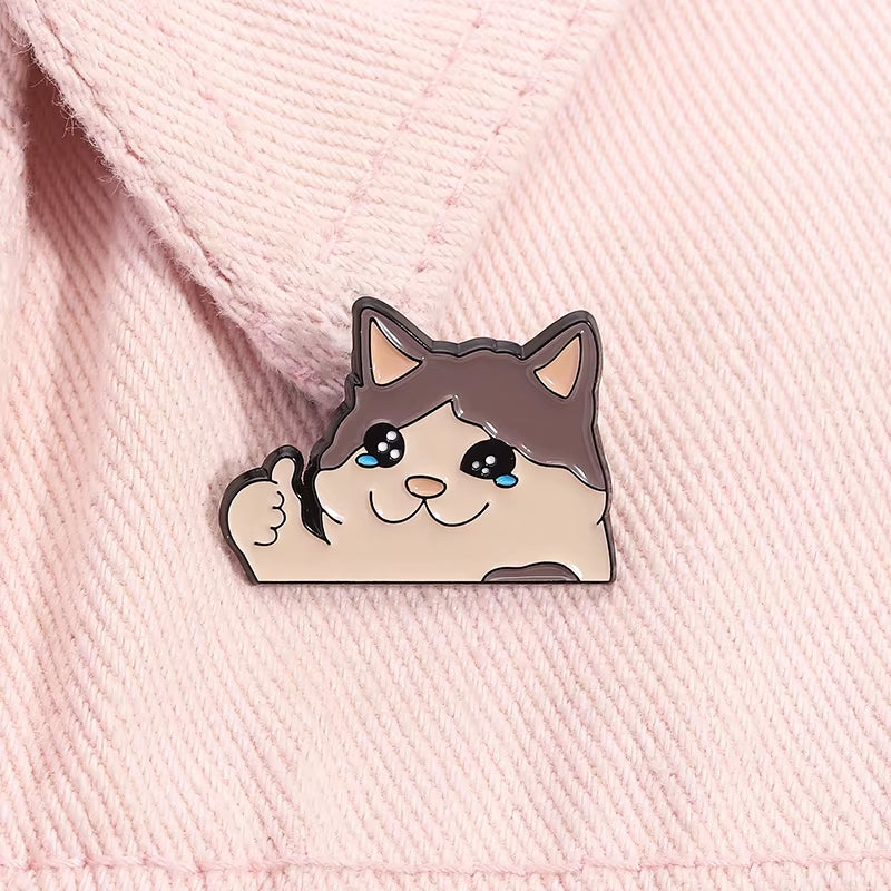 Thumbs up Crying Cat Pin 