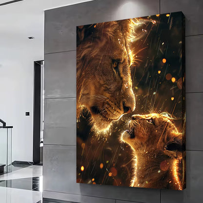Majestic Lion King & Cub Canvas Wall Art – High-Quality Wildlife Painting Poster for Aesthetic Home & Room Decor