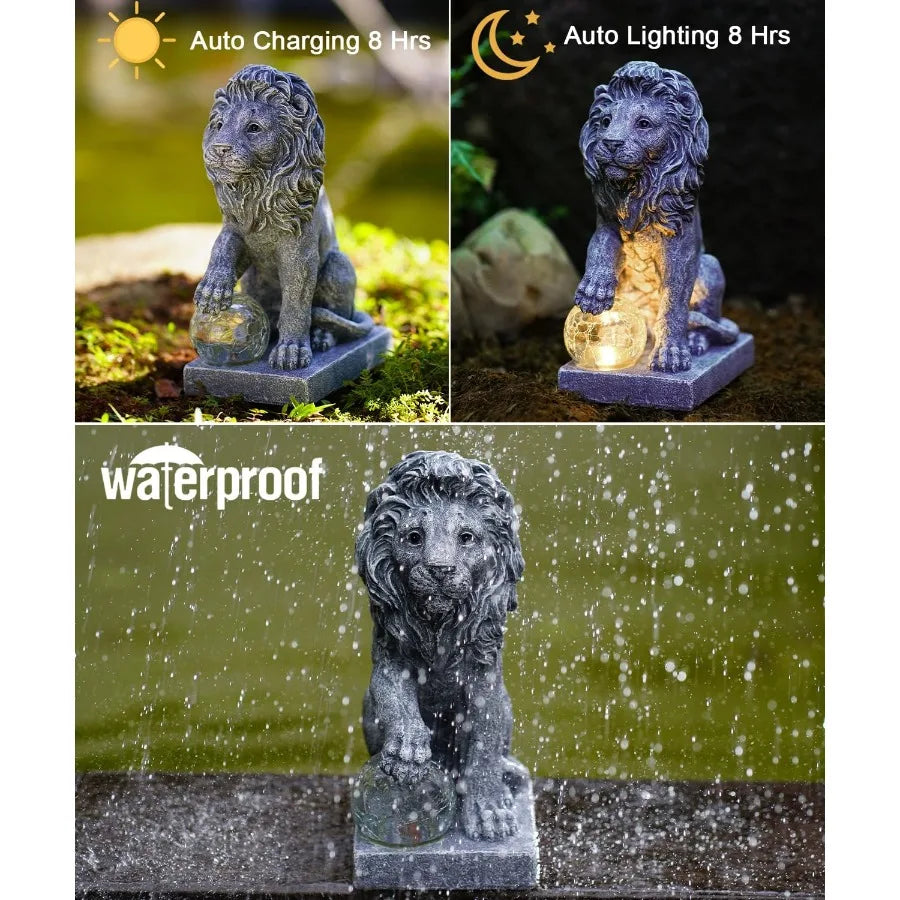 Solar Powered Lion Garden Statue Decor