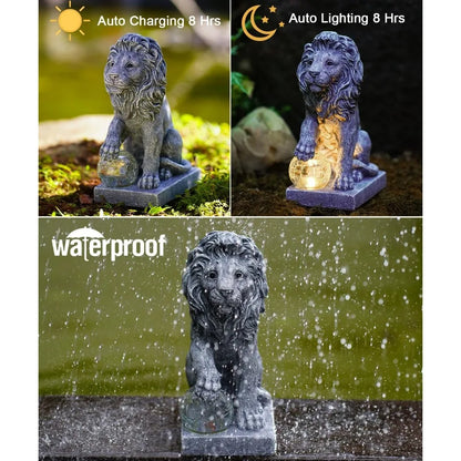 Solar Powered Lion Garden Statue Decor