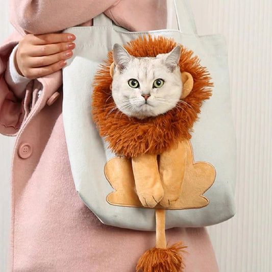 Lion Canvas Shoulder Bag for your Pet Cat with Zipper