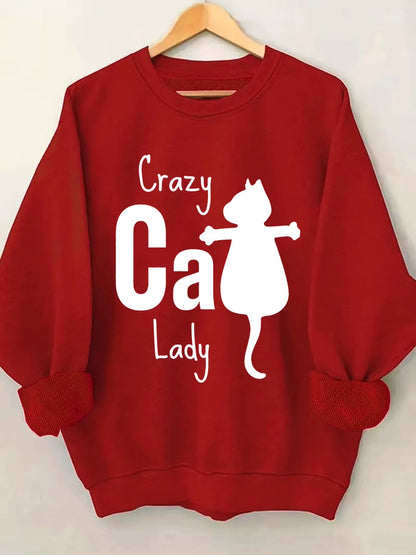 Simply Classic 'Crazy Cat Lady' Red Crew Neck Sweatshirt