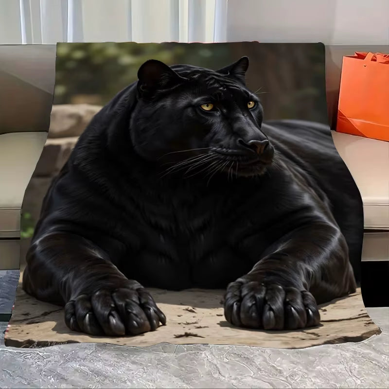 Black Jaguar Wildlife Cozy Throw Blanket 
