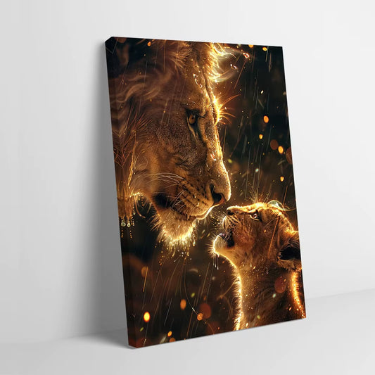 Majestic Lion King & Cub Canvas Wall Art – High-Quality Wildlife Painting Poster for Aesthetic Home & Room Decor