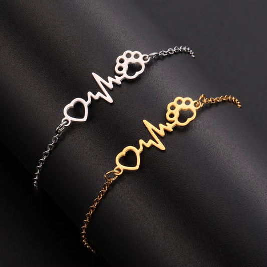 Love Heartbeat Paw Bracelet in Gold or Silver