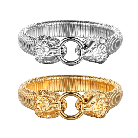 Adjustable Lion Head Bracelet, Stainless Steel or Gold