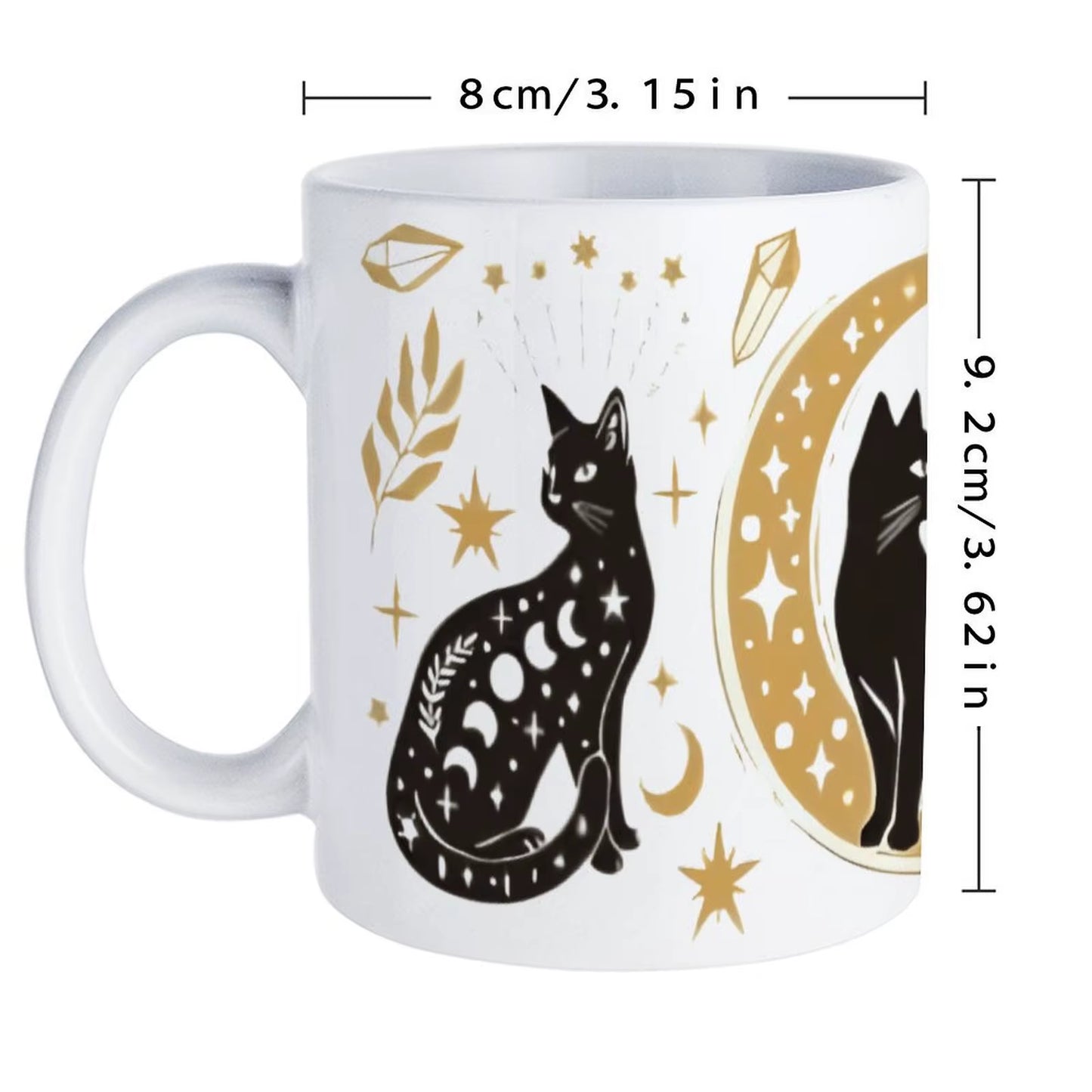 Three Black Cats Sitting in Front of a Crescent and Stars 11 oz Mug