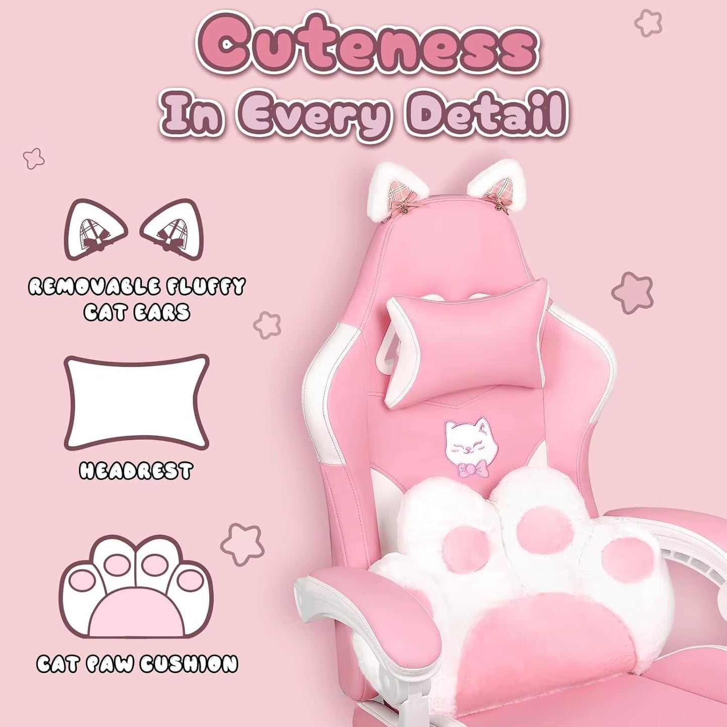 Ultimate Pink Cat Ergonomic Chair with Paw Cushion
