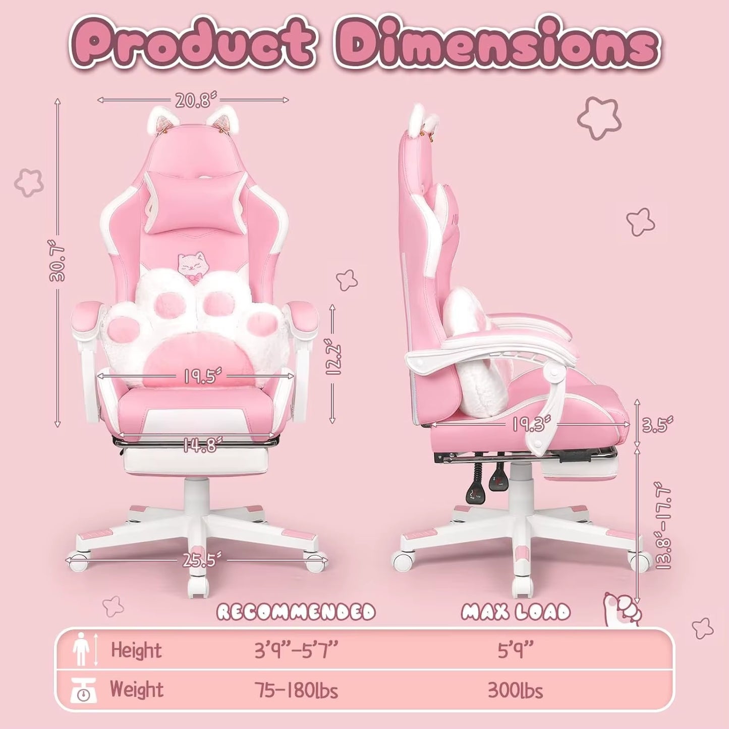 Ultimate Pink Cat Ergonomic Chair with Paw Cushion