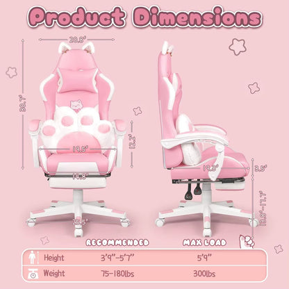 Ultimate Pink Cat Ergonomic Chair with Paw Cushion
