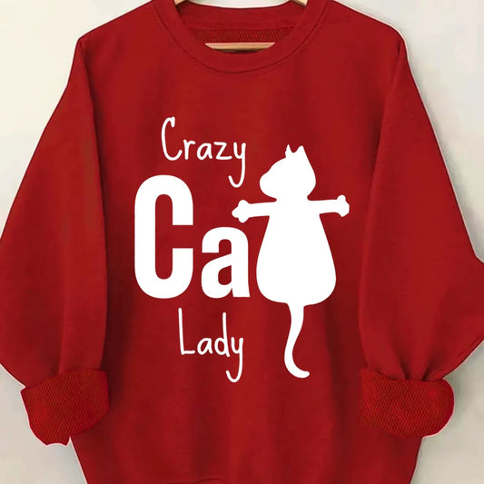 Simply Classic 'Crazy Cat Lady' Red Crew Neck Sweatshirt