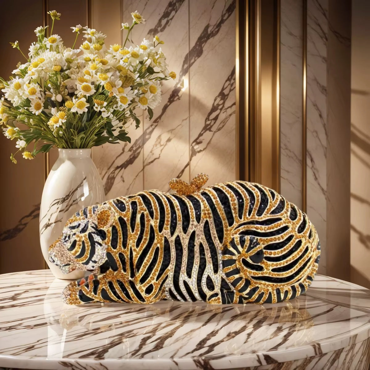 Luxury Tiger Rhinestone Evening Clutch – Gold or Silver 