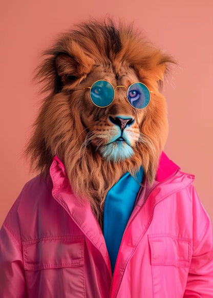 Pink Jacket Lion Canvas Wall Art Decor