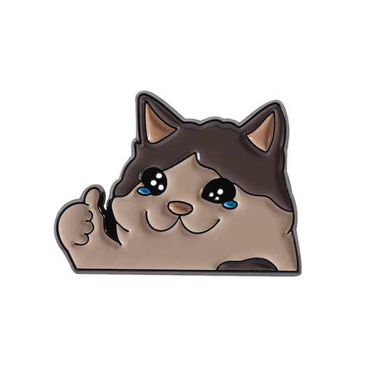 Thumbs up Crying Cat Pin 