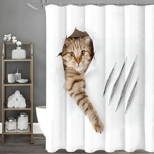 Peeking Kitty Bathroom Shower Curtain 