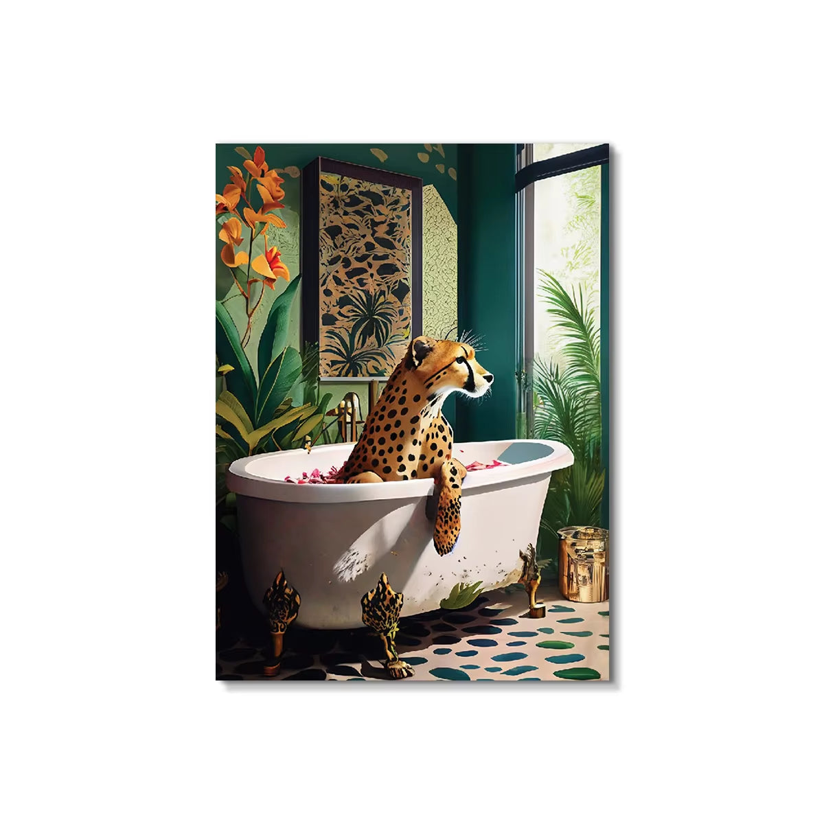 Modern Cheetah in Tub Canvas Wall Art Decor