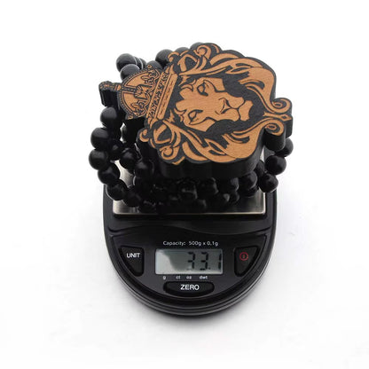 Trendy Wooden Lion Face Beaded Necklace