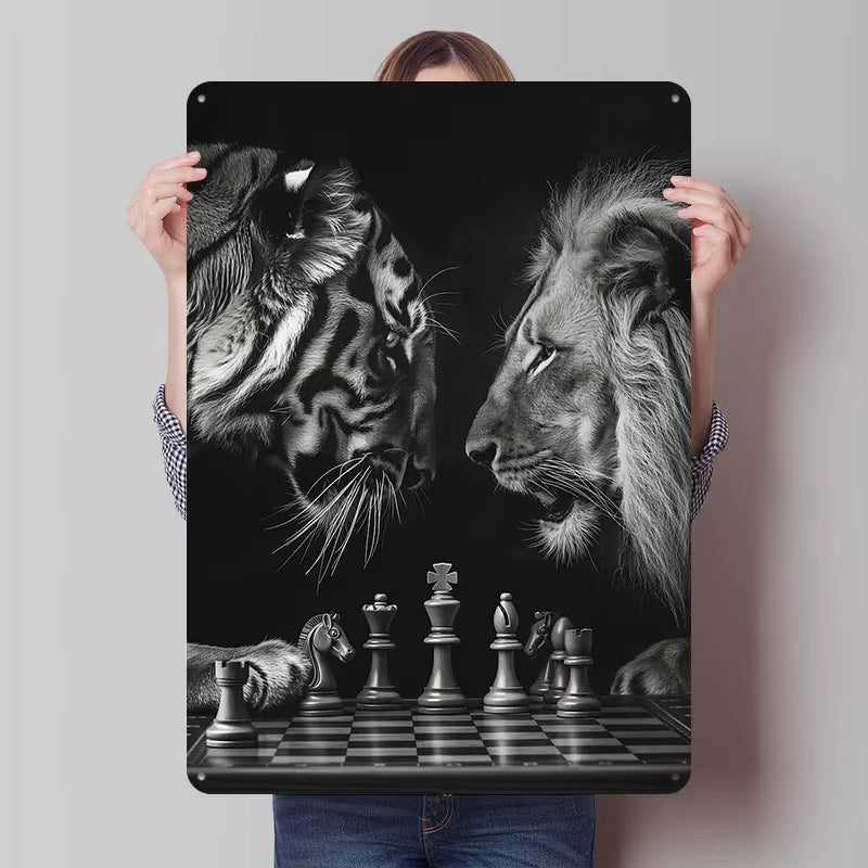 Tiger Vs Lion Chess Metal Wall Art Decor