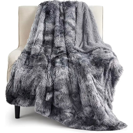 Snow Leopard Plush Faux Fur Blanket 50" x 60" 