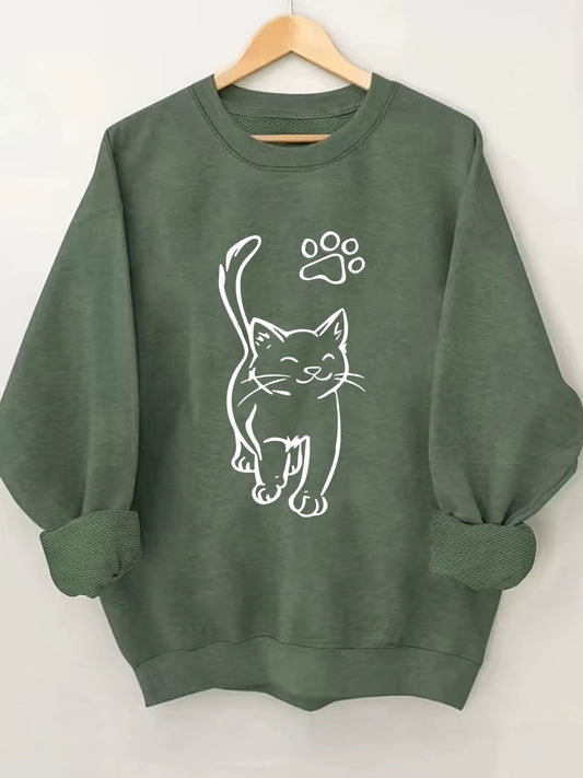 Army Green Crew Neck Casual Sweatshirt 