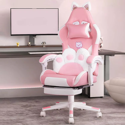 Ultimate Pink Cat Ergonomic Chair with Paw Cushion