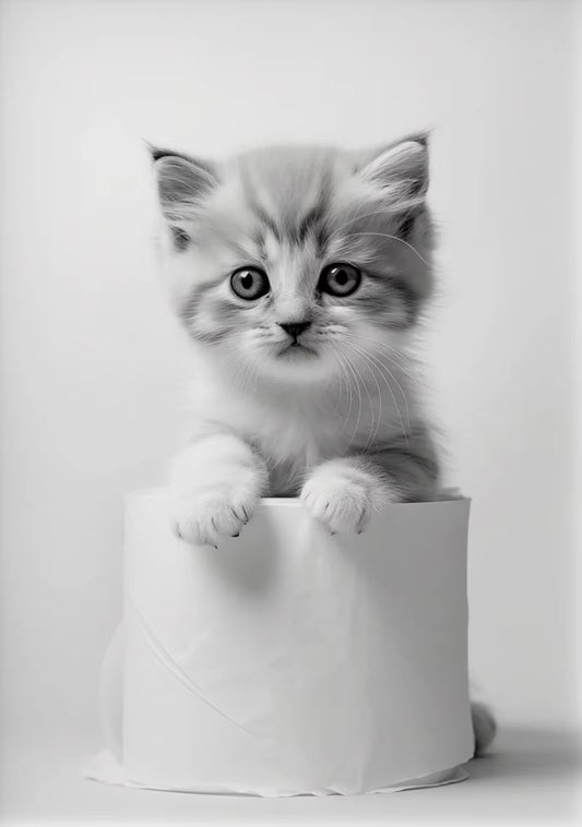 Black & White Toilet Paper Kitty, Canvas Wall Art Decor
