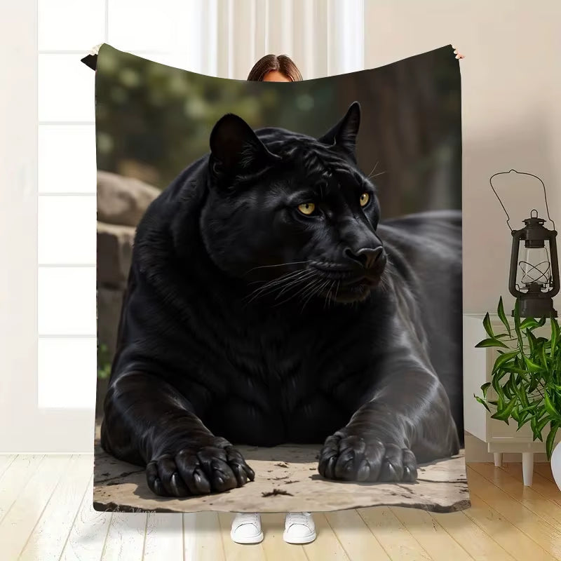 Black Jaguar Wildlife Cozy Throw Blanket 